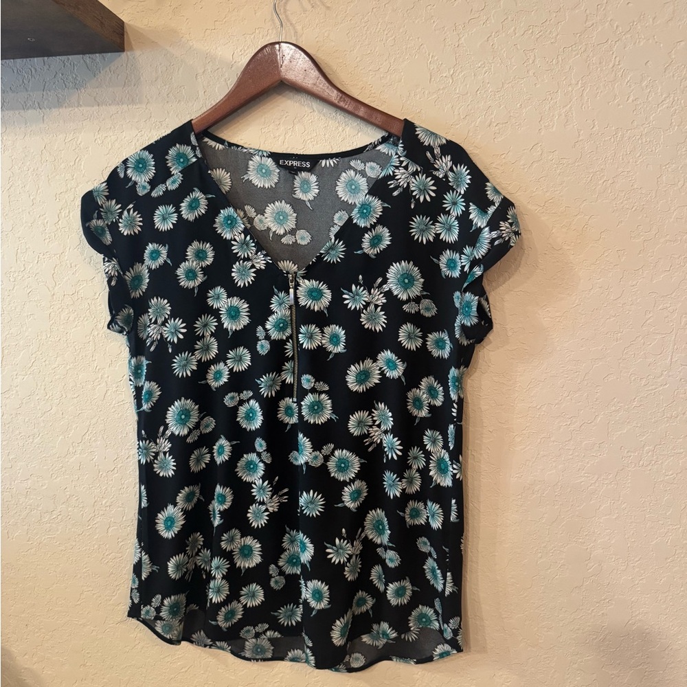 Express Black Fitted Cap Sleeve Blouse